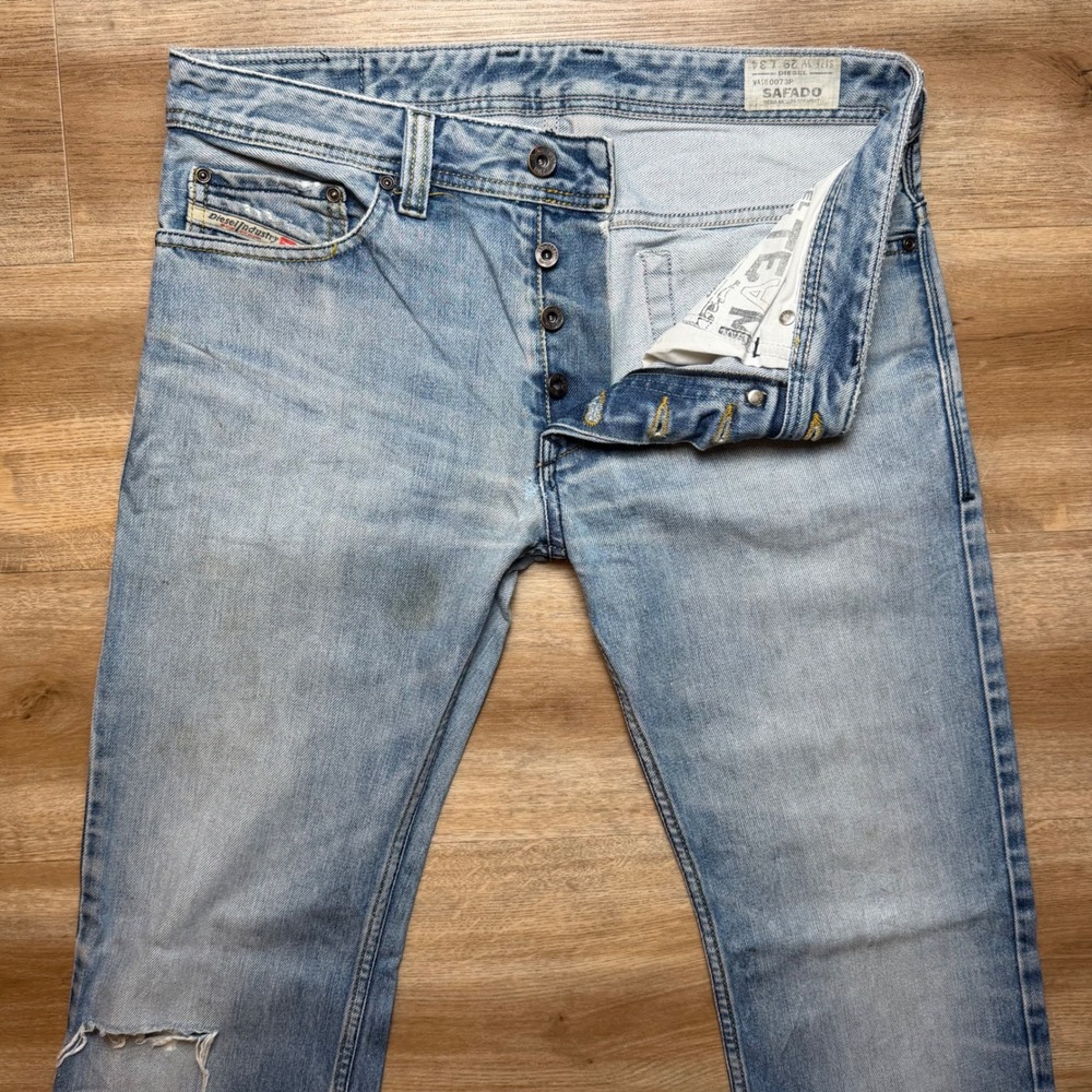 Diesel Safado Jeans Mens 29x34 Light Blue Slim Straight Distressed Denim 0073P - Picture 2 of 16